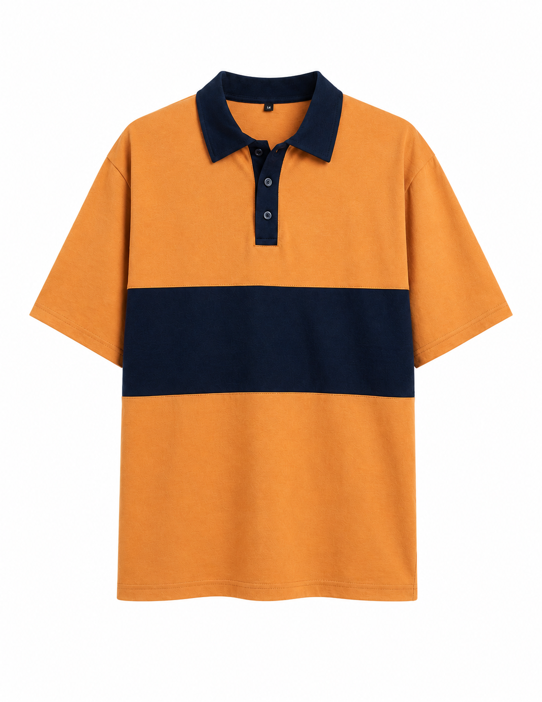 Kaos rugby berkerah warna oranye dan biru navy